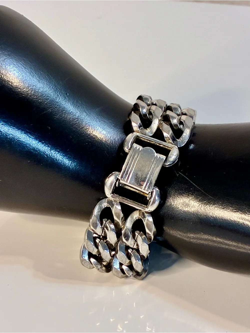 VTG Marino Silver-Tone Double Cuban Link Chain Bracelet Chunky Timeless